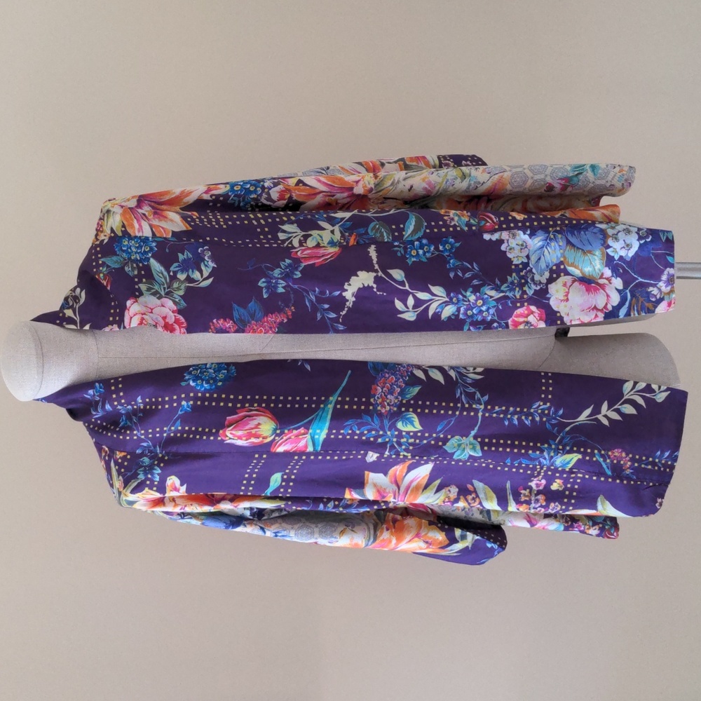 Johnny Was Kimono silk Weller Topiary Hunter Colorful reversible S fits M